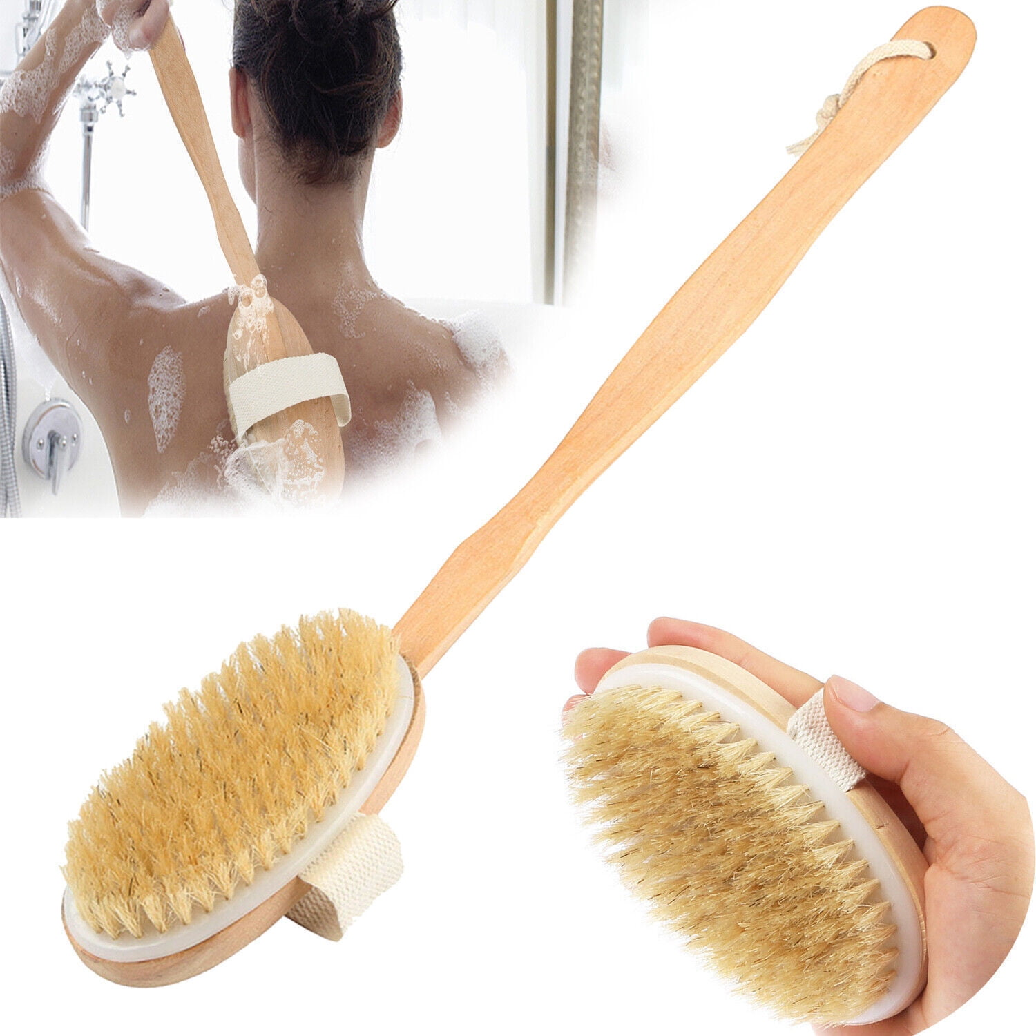 15" Wooden Back Scrubber Body Shower Spa Bath Exfoliating Skin