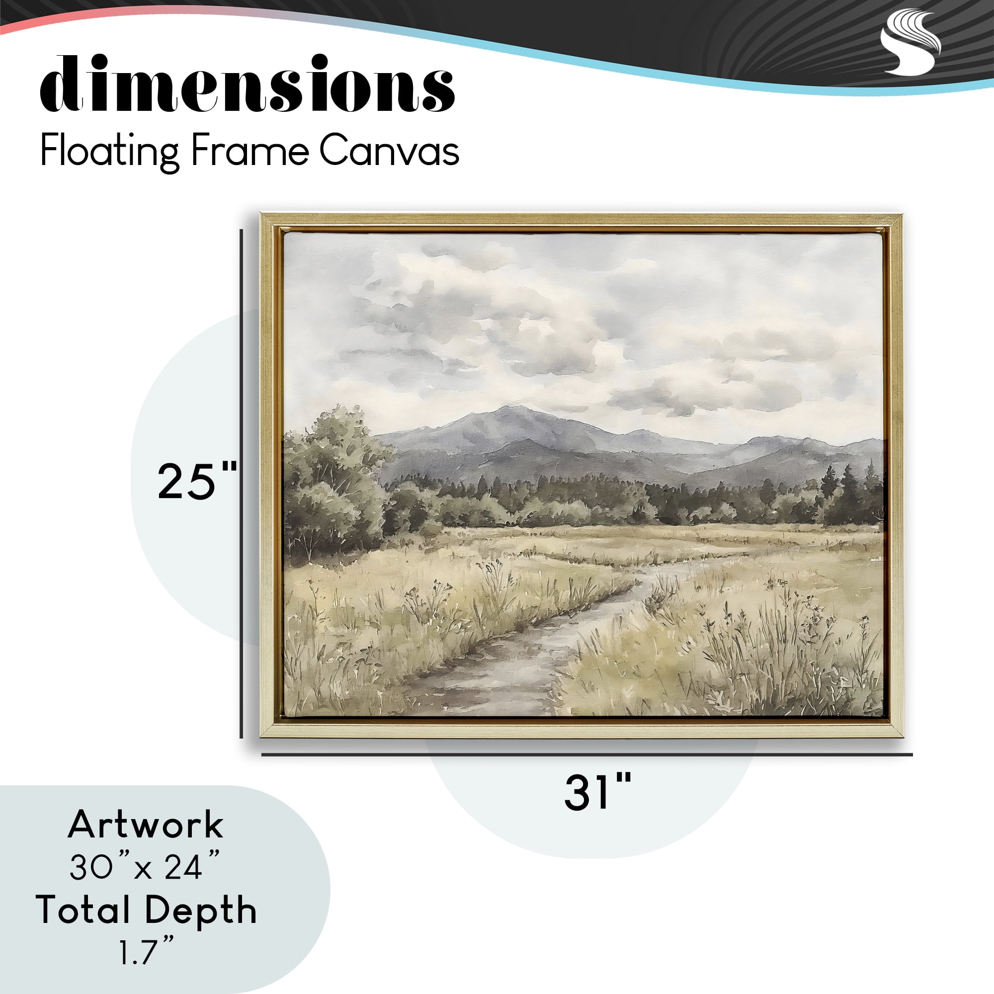 Stupell Industries Muted Pathway to Mountains Gold Framed Floater Canvas Wall Art, design by Riley B