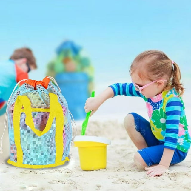 Deeceymbur Mesh Beach Tote with Drawstring Breathable Nylon Quick Dry for Sand Play Tools Pool Accessories