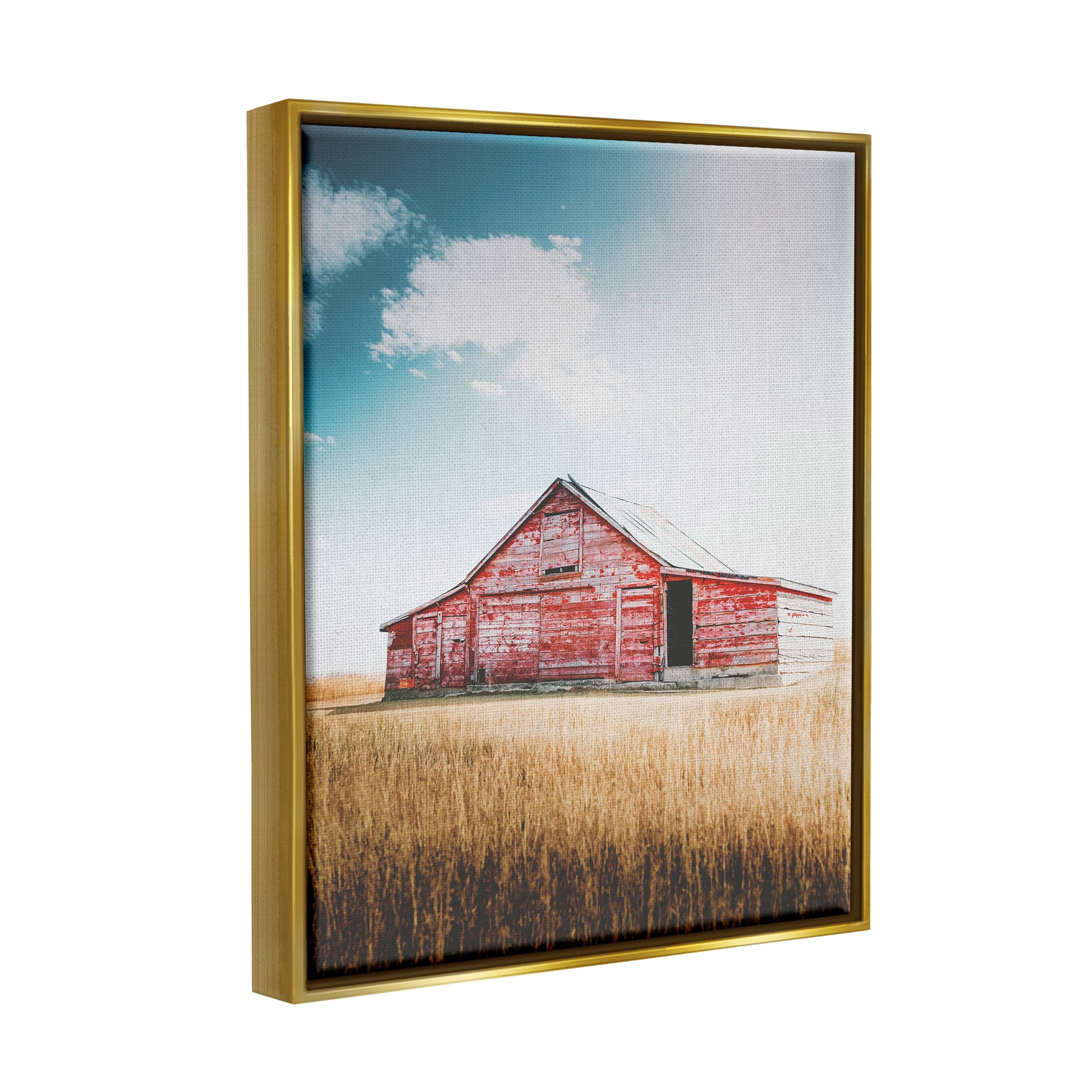 Stupell Industries Red Barn in Countryside Nature Photography Gold Floater Framed Art Print Wall Art, 17 x 21