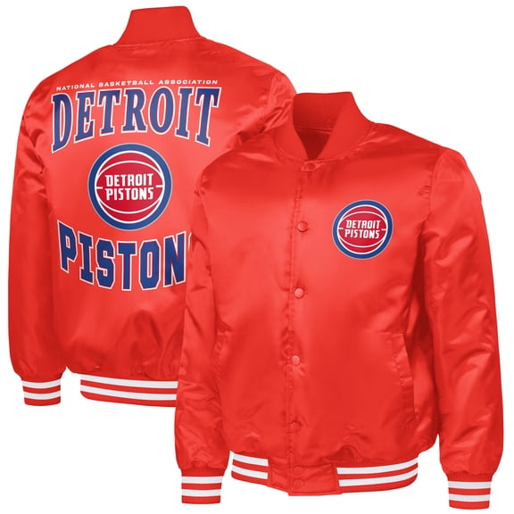 Men's G-III Sports by Carl Banks Red Detroit Pistons Adaptive Bold Logo Satin Varsity Jacket