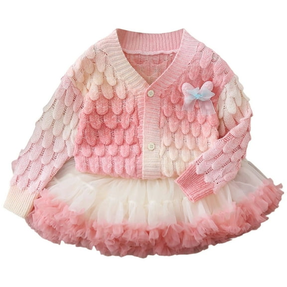 Little Outfits for Girls Sets Winter Gradient Color Cardigan Tutu Skirt Cardigan Dress Cute Girls Fall Clothes Pink Size 6-7T