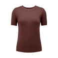 thumbnail image 4 of Womens T Shirts Women's Round Neck Short Sleeved Loose T Shirt with A Knit Bottom Short Tops for Women, 4 of 6