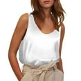 thumbnail image 2 of Womans Tank Tops Loose Fit Woman's Satin Sleeveless Top Round Neck Trade Color Ding Loose Vest Tank Tops White, 2 of 6