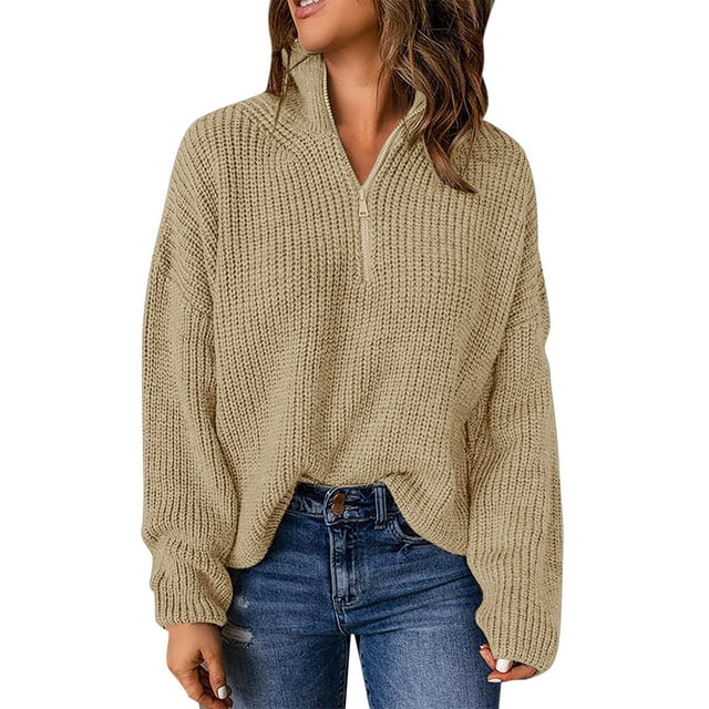 Cathalem Long Sweater Long Knitted Cozy Pullover Sweaters,Beige L