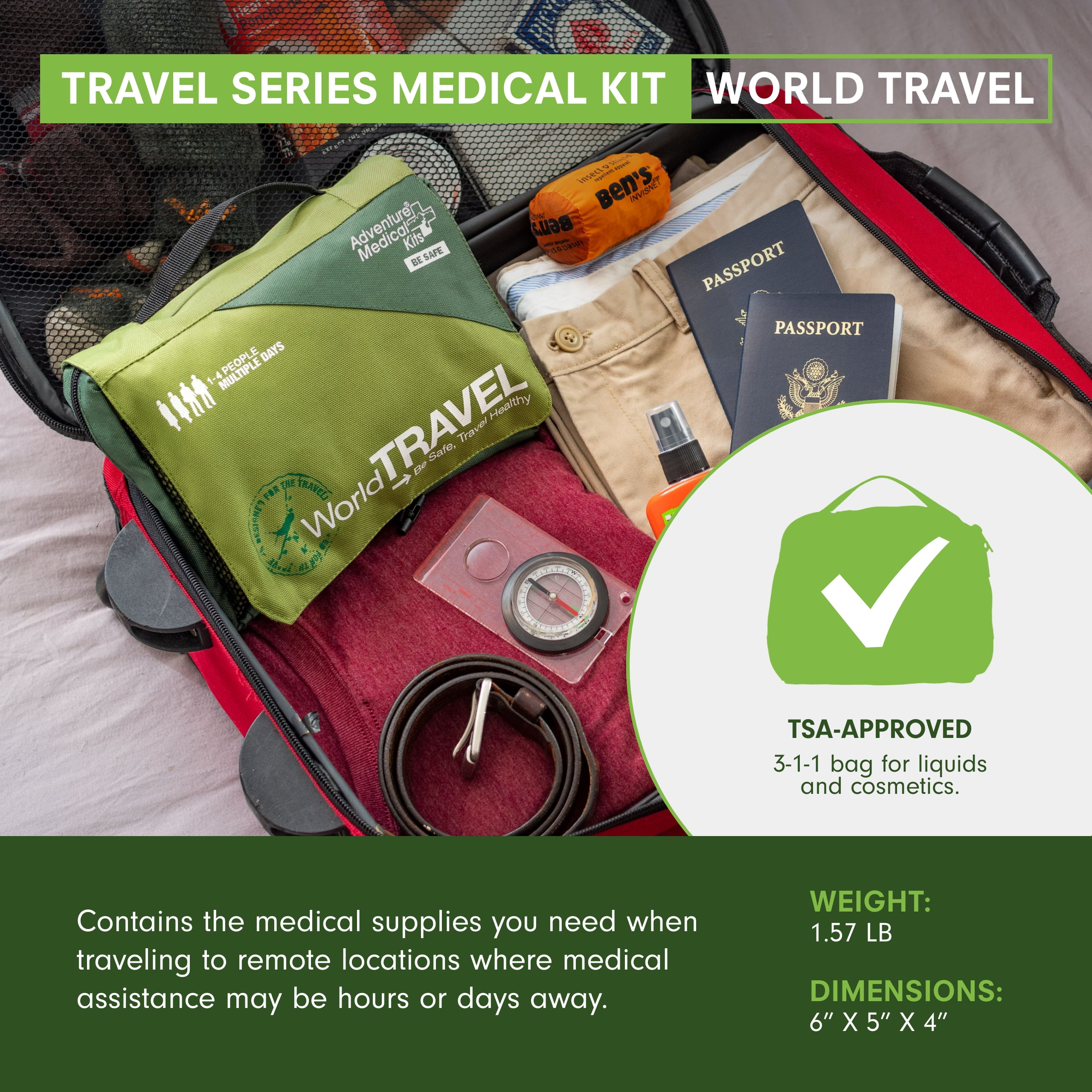 Adventure Medical Kits World Travel First Aid Kit with Wound Care Supplies & Medications