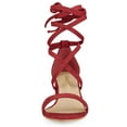 thumbnail image 6 of BLISSFUL STEP Women's Open Toe Lace up Sandals Mid Block Heels Sandals Red 4.5, 6 of 8