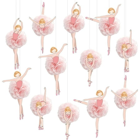 XD4-12 Pcs Ballerina Hanging Tissue Pom Pom Pink Ballet Girl Birthday Party Decorations Dancing Honeycomb Centerpieces for Girls Women Wedding Baby Shower Ballet Dancer Theme Hanging*04