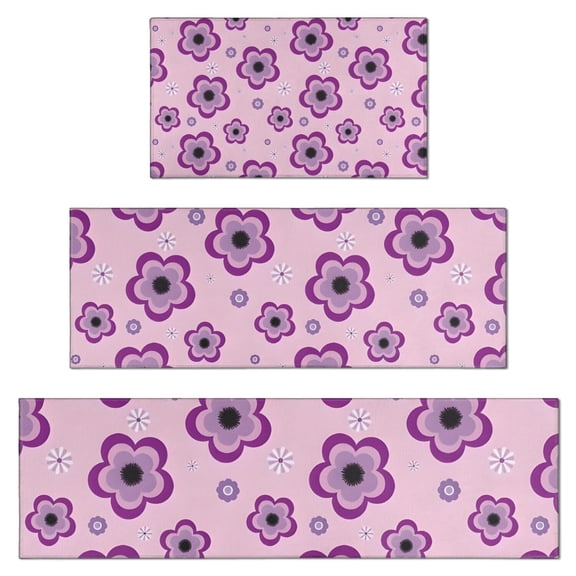 Pioneer Flower Floral Print Pattern Kitchen Rugs Sets Of 3,Kitchen Runner Rugs Non Skid Washable,Decorative Kitchen Floor Mats for Kitchen,Sink,Laundry,17"x30" 17"x47" 17"x59"