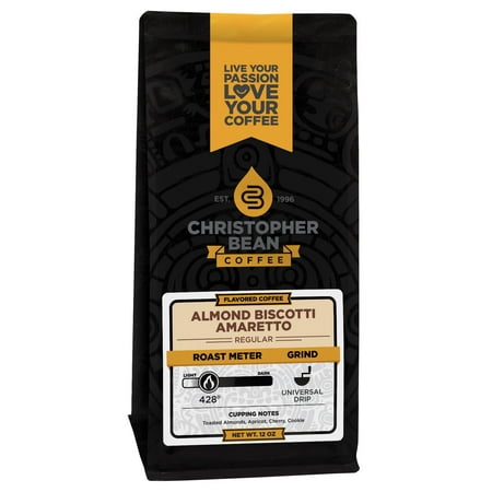 Teeccino Almond Amaretto Herbal Coffee - Amaretto Almond Biscotti Flavored Ground Coffee, 12 Ounce Bag