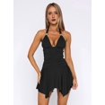 thumbnail image 4 of Jaimenalin Women Halter V Neck Mini Dress Flowy Irregular Ruffle Hem Backless Summer Dress Ruched Dresses, 4 of 9
