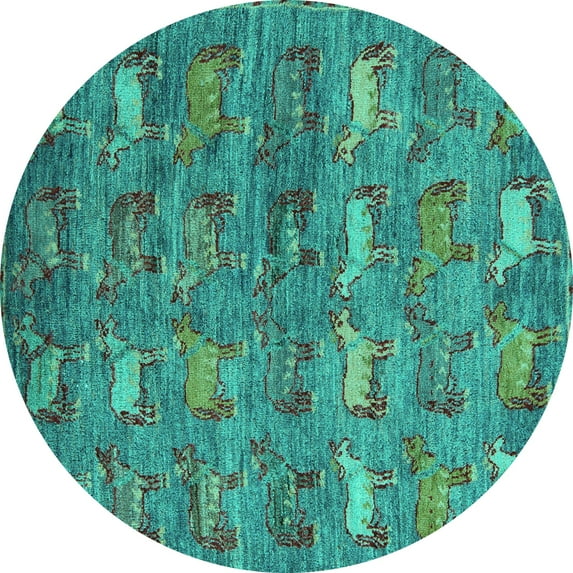Ahgly Company Indoor Round Abstract Turquoise Blue Modern Area Rugs, 3' Round
