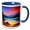 Blue/White, variant on 3drose, Orange Tent by the Mountain Lake. Red Clouds, Sunset. Happy Camper, 11oz Two-tone Red Mug