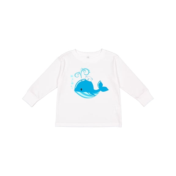 Inktastic Cute Blue Whale in Nautical Hat Boys or Girls Long Sleeve Toddler T-Shirt