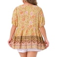 thumbnail image 4 of Camisas de verano de mujer plus size con cuello en V y mangas cortas tipo linterna Agnes Orinda, blusas boho de peplum floral 3X amarillas, 4 of 7