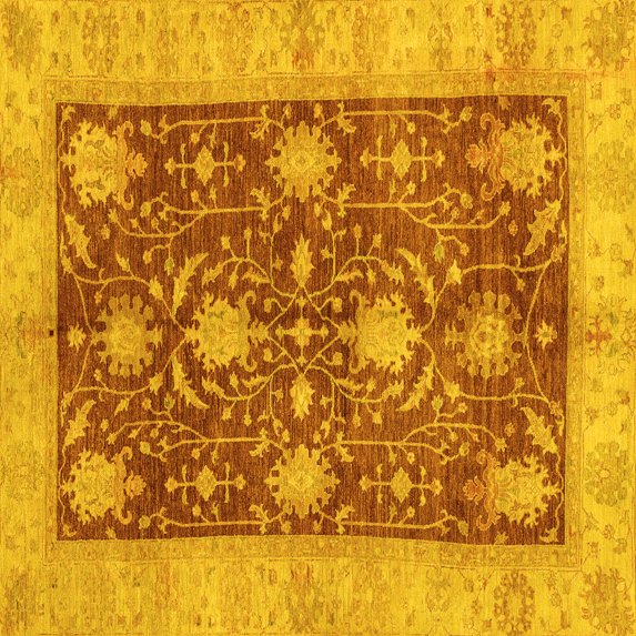 Ahgly Company Machine Washable Indoor Square Abstract Yellow Modern Area Rugs, 8' Square