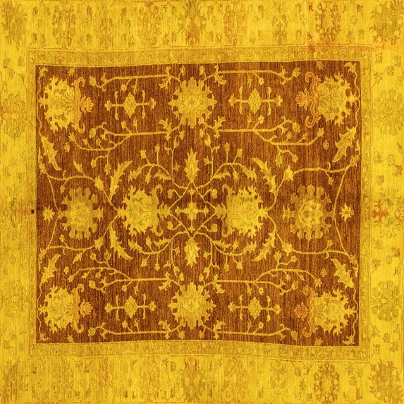 Ahgly Company Machine Washable Indoor Square Abstract Yellow Modern Area Rugs, 8' Square