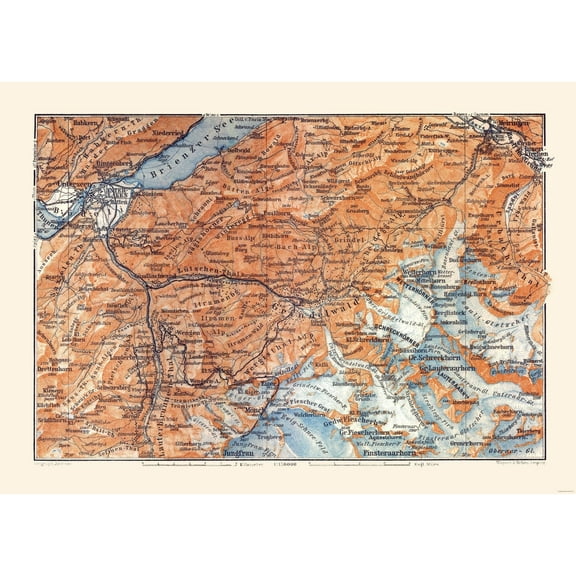 Historic Map - Grindelwald Switzerland - Baedeker 1921 - Vintage Wall Art