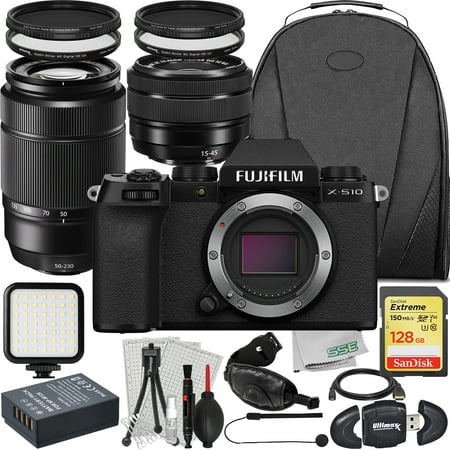 Ultimaxx Advanced Bundle + Fujifilm X-S10 Mirrorless Camera (Black) with XC 15-45mm OIS PZ & XC 50-230mm OIS II Lenses + SanDisk 128GB Extreme SDXC & Much More (31pc Bundle)