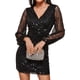 thumbnail image 2 of Vestido de manga de linterna para mujer, minivestido elegante con purpurina, vestido de fiesta, 2 of 6