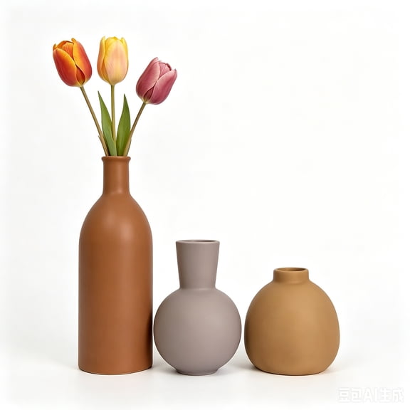 Ceramic Vase Set of 3, Home Decor Pottery Vases for Bouquet Pampas Grass Dried Fresh Flowers