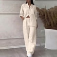 thumbnail image 5 of vigerkar Linen Two Piece Set Women Pants Casual Outfits Wide Leg Pants Long Sleeve Button Down Shirt Lounge Streetwear Sets Khaki, S, 5 of 9
