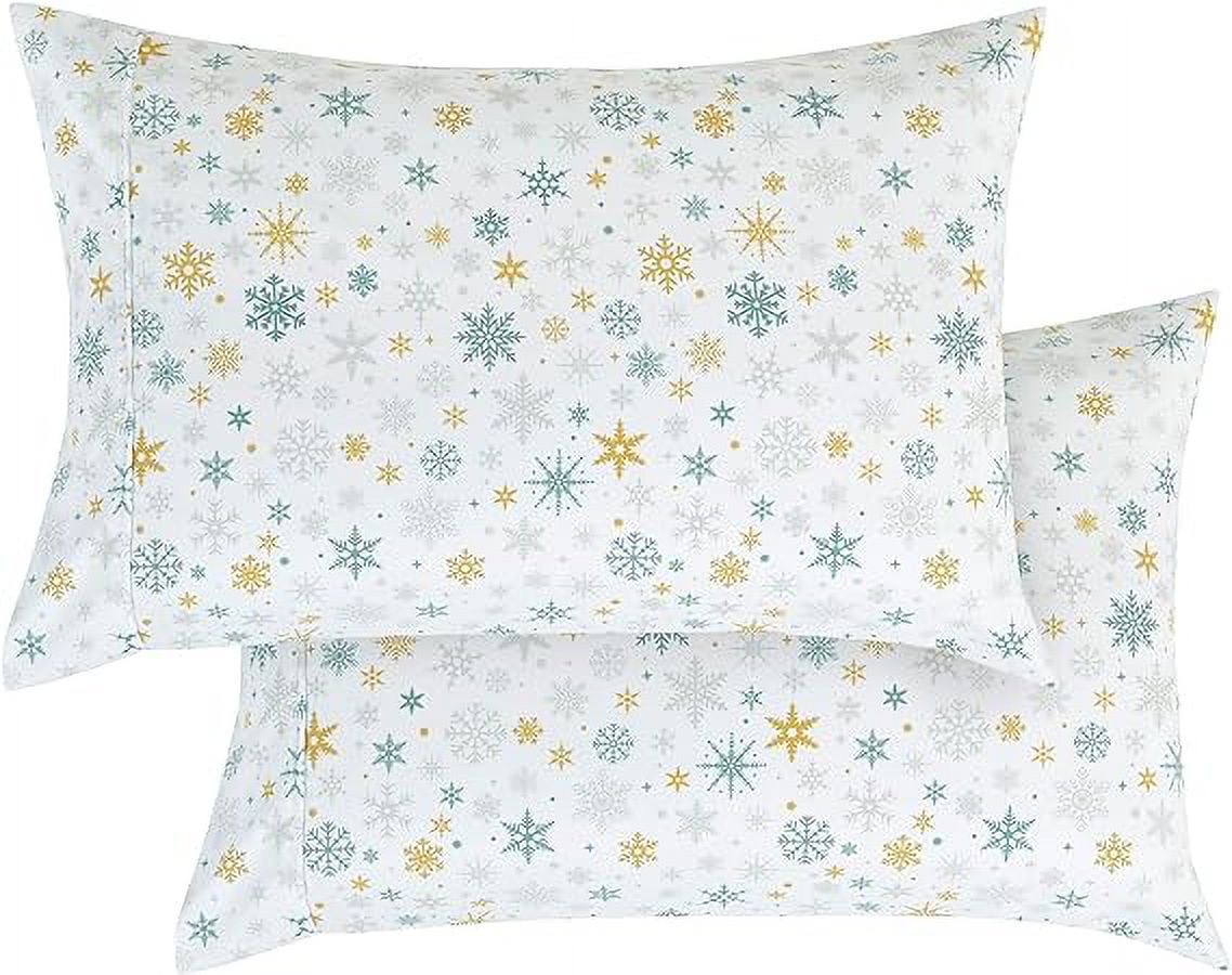 Elegant Comfort Soft 6-Piece Bed Sheets Set High-Quality Microfiber, Wrinkle & Fade Resistant, Holiday Pattern, Cal King, Gold Snowflake