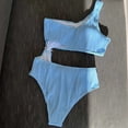 thumbnail image 5 of asdoklhq Swimsuits for Women 2026 Solid Color Textured Fabric Hollow Out One Swimsuit Bikini Belly Covering Shoulder Women's Swimsuit Sky Blue L, 5 of 5