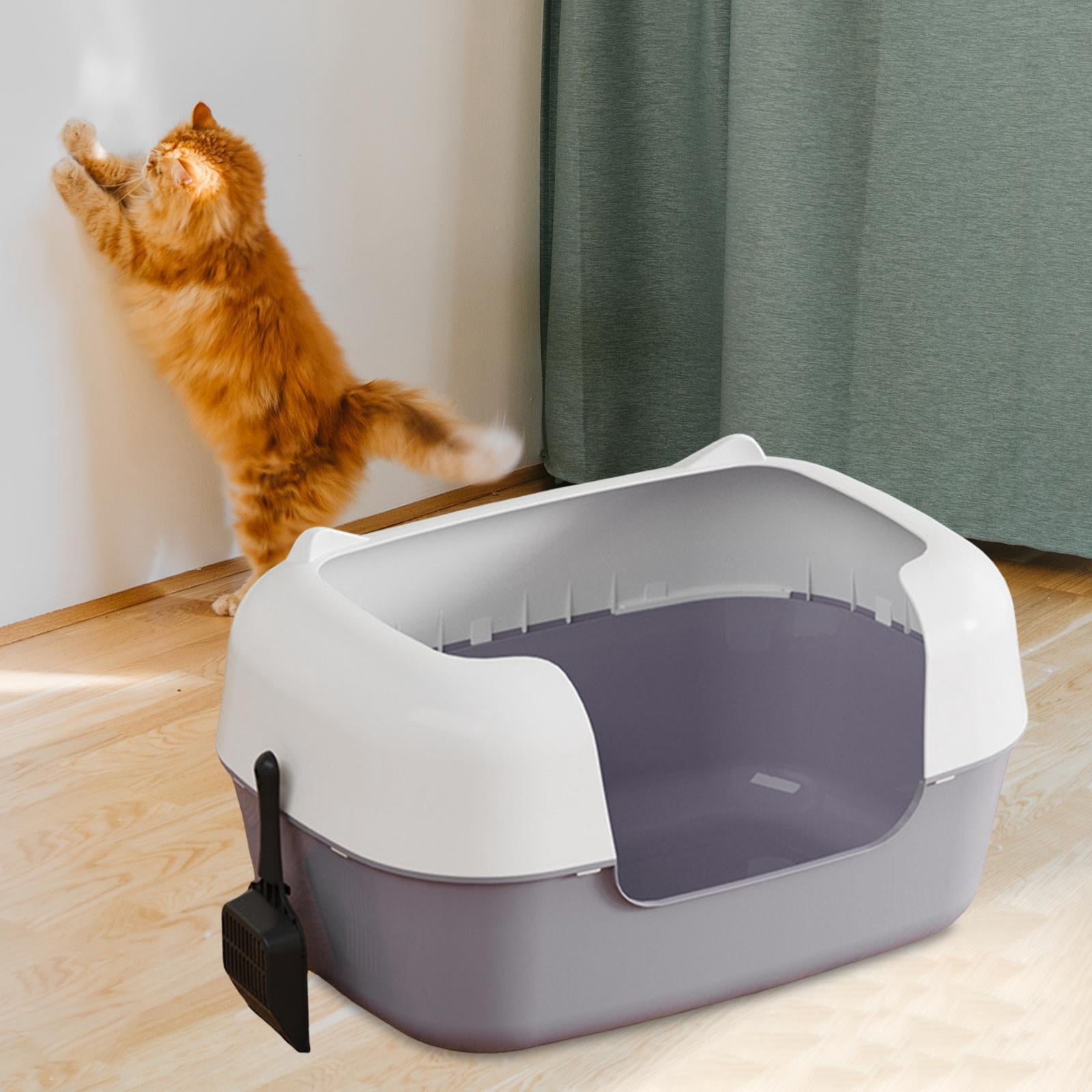 TOOYFUL Open Semi Enclosed Anti Splashing Portable Kitten Toilet Bedpan High Sided Cat Toilet Sand Box Sifting Litter Tray gray
