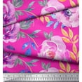 thumbnail image 3 of Soimoi Pink Poly Georgette Fabric Leaves & Floral Decor Fabric Printed BTY 42 Inch Wide, 3 of 3