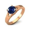 thumbnail image 2 of 925 Sterling Silver Rose Vermeil 6mm Round Blue CZ Solitaire Women Valentines Day Gifts Ring, 2 of 4