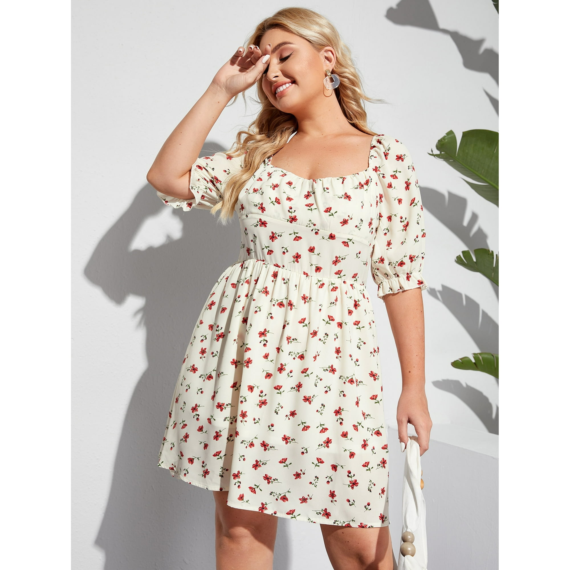 Plus Size Floral Print Sweetheart Neck Milkmaid Dress - Walmart.com