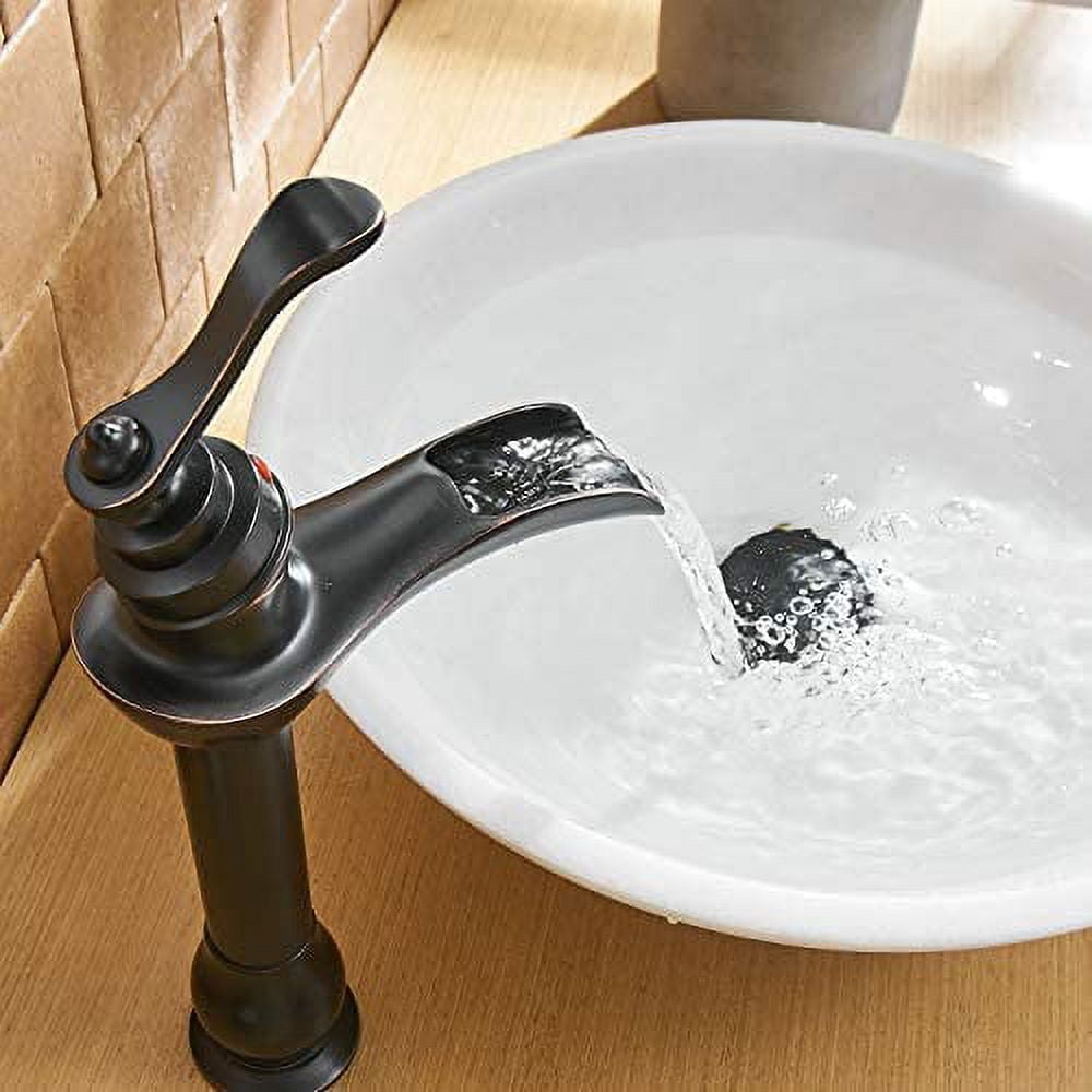 BWE Vessel Sink Faucet with Drain Assembly and Supply Hose Single-Handle Single Hole Bathroom Faucet Waterfall Lavatory Mixer Tap Oil Rubbed Bronze Tall Body