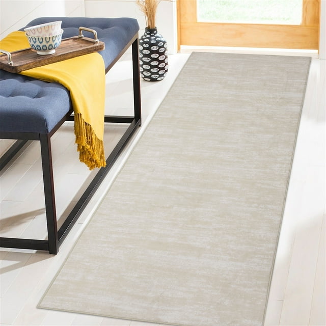 2'3"x8' Modern Hallway Runner Rug – Soft Low-Pile Light Beige Rug, Machine Washable & Non-Slip