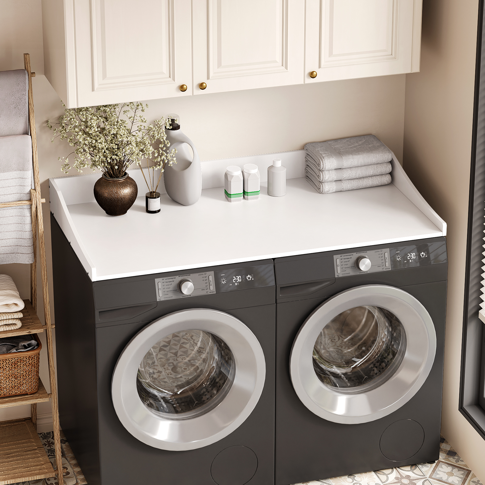 Tarnorci 54"Washer Dryer Countertop with Side Edge for Laundry Room Organization