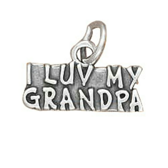 Sterling Silver 16" .8mm Box Chain "I LUV MY GRANDPA" Word Pendant Necklace