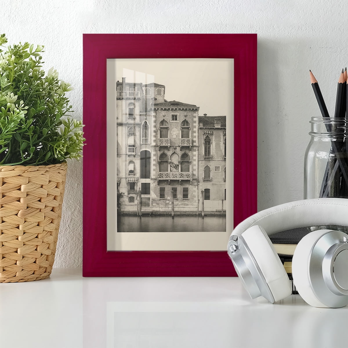Vintage Views of Venice III - Framed Print w/glass - Cherry Red