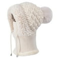 thumbnail image 5 of Women’s Knitted Beanie Hat with Face Cover - 3 in 1 Winter Balaclava with Mask Scarf Ear Muffs Pompom Fleece Lined Snow Caps Winter Gifts for Women Beige, 5 of 7