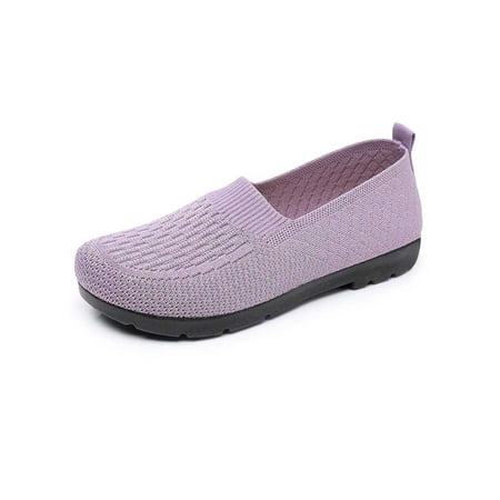 

Oucaili Womens Walking Shoe Knit Upper Casual Shoes Mesh Trainers Comfort Slip On Flats Women Loafers Purple 5