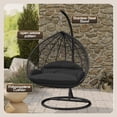 thumbnail image 3 of LeisureMod Hanging Swing Chair Two-Person Seater Egg Chair Black Frame in Teardrop Design with Armrest Removable Zippered Washable Polyester Cushion Cover for Indoor and Patio Recluse Collection, 3 of 11