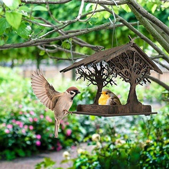 Giyblacko Bird Feeders Bird Feeders For The Outdoors Wooden Rustic Bird Feeder Stand Up & Hanging Birdhouse Hummingbird Feeding Handmade Pagoda Bird House