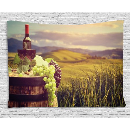 Wine Tapestry Italy Tuscany Landscape Rural Vineyard Autumn Harvest Grapes Drink Viticulture Wall Hanging For Bedroom Living Room Dorm Decor 80w X