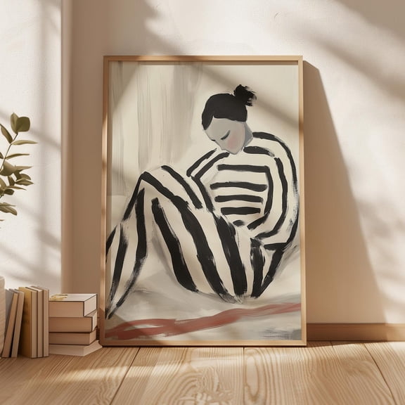 Abstract Black And White Figure Art, Minimalist Striped Design, Modern Monochrome Wall Art, Moody Wall Art, Print Wall Art, Modern Wall Decor, 8x12 UNFRAMED