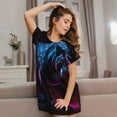 thumbnail image 3 of Sikiie Futuristic Purple Panther Print Women's Short-sleeved Nightdress, Round Neck Pullover Nightdress Pajamas Summer Home Wear, 3 of 6