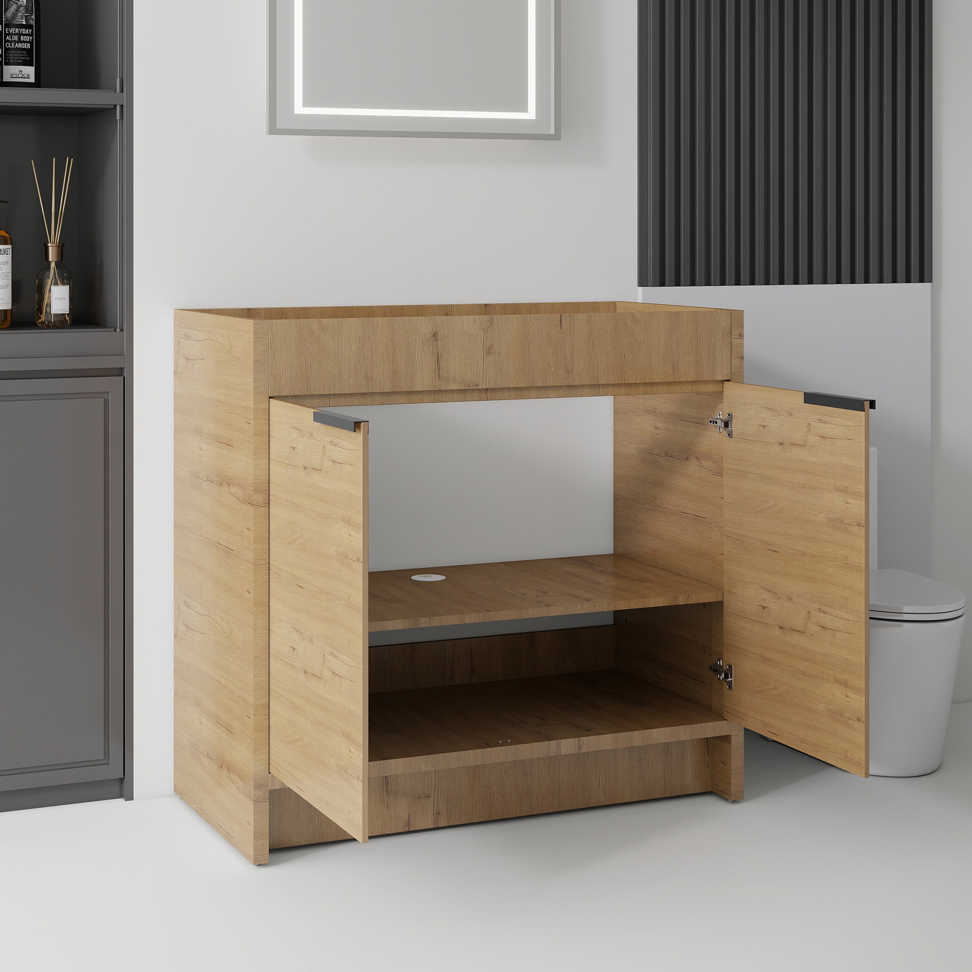 Leumius 30" Freestanding Bathroom Vanity Cabinet with Soft-Close Double Doors,Modern Bathroom Vanity,Spacious Interior Storage,Cabinet Only,Oak