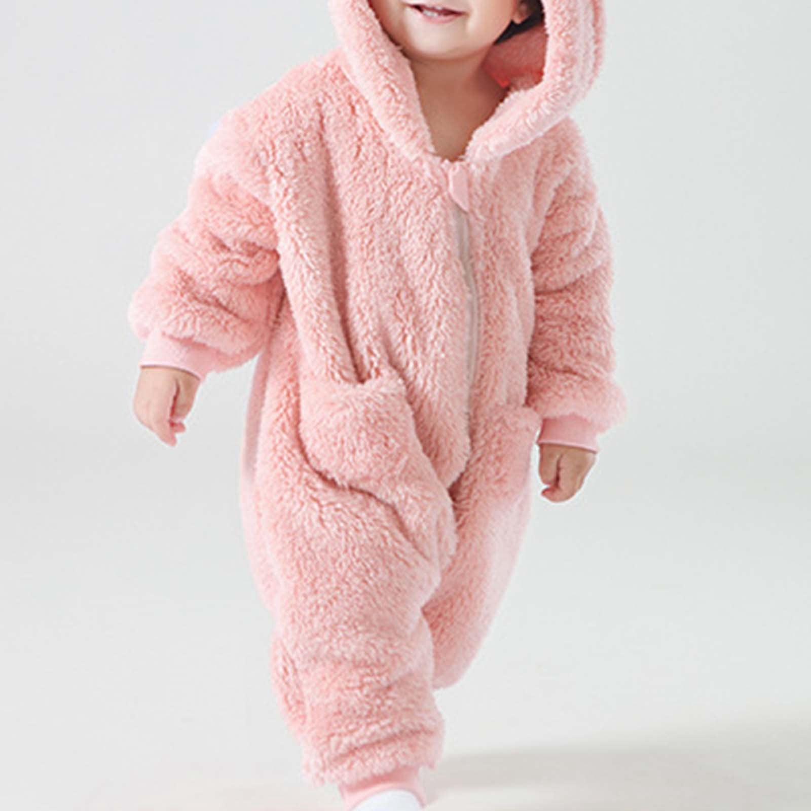 ibiyuan Baby Snow Suit,Baby Girls Long Sleeve Hooded Jumpsuit Romper Outfits Winter Warm Clothes,Pink,2-3 Years