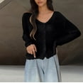 thumbnail image 5 of TKLPEHG Women's 2025 Cropped Cardigan Knitted Trendy Lightweight Solid Color Long Sleeve Button Crochet Beach Dress Top (Black,Free Size), 5 of 6
