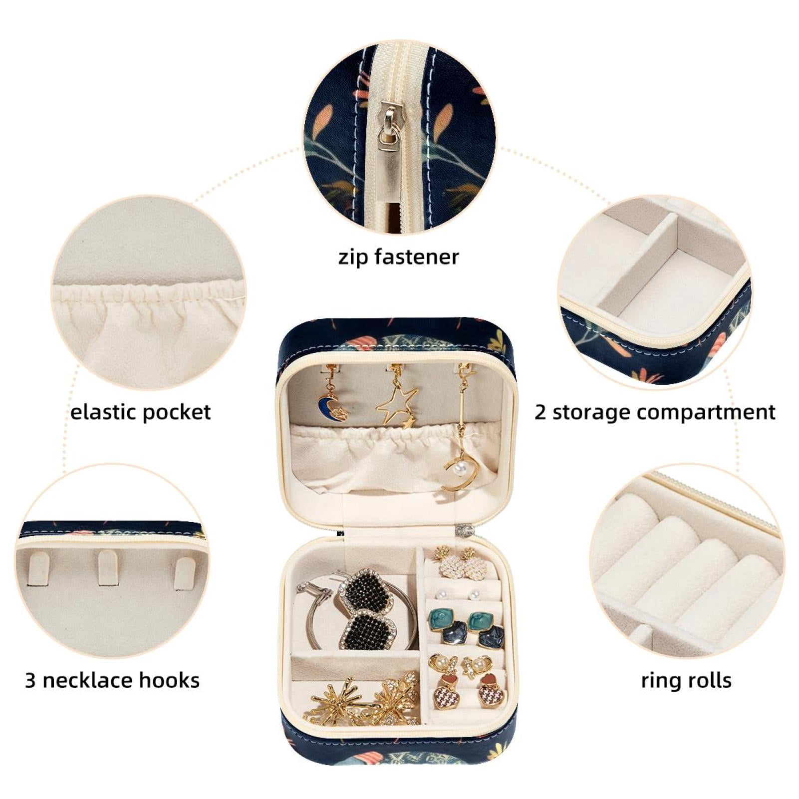 PhooArto Small Jewellery Box, Colors Tribe Elephants Pattern Portable Travel Mini Jewelry Case for Women Leather Ring Organizer