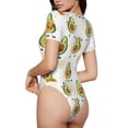 thumbnail image 3 of KLL Women 's Crew Neck Bodysuit Jumpsuits Lovely Avocado Print Short onesies Stretch T Shirts, 3 of 7