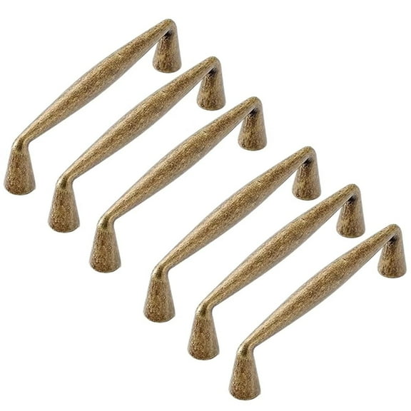 HDJNal 6 Pack Antique Brass Kitchen Drawer Pulls Retro Cabinet Hardware - 3.78''(96mm) c-c Vintage Bronze Dresser Handles for Bar Cupboard Closet Wardrobe